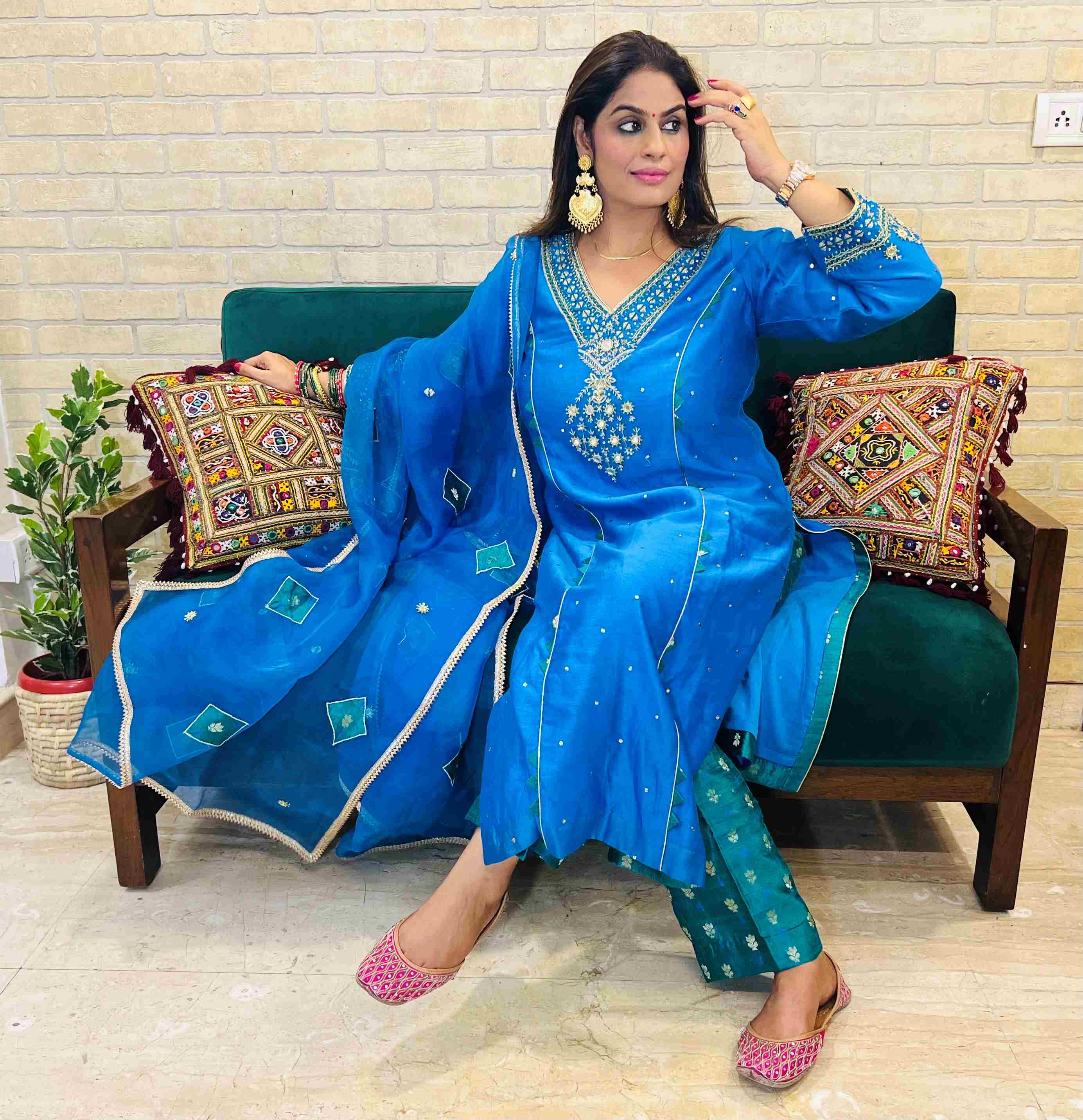 Traditional Wear Rangoli Satin Base Blue Colour Designer Salwar Suit For  Girls – Kaleendi